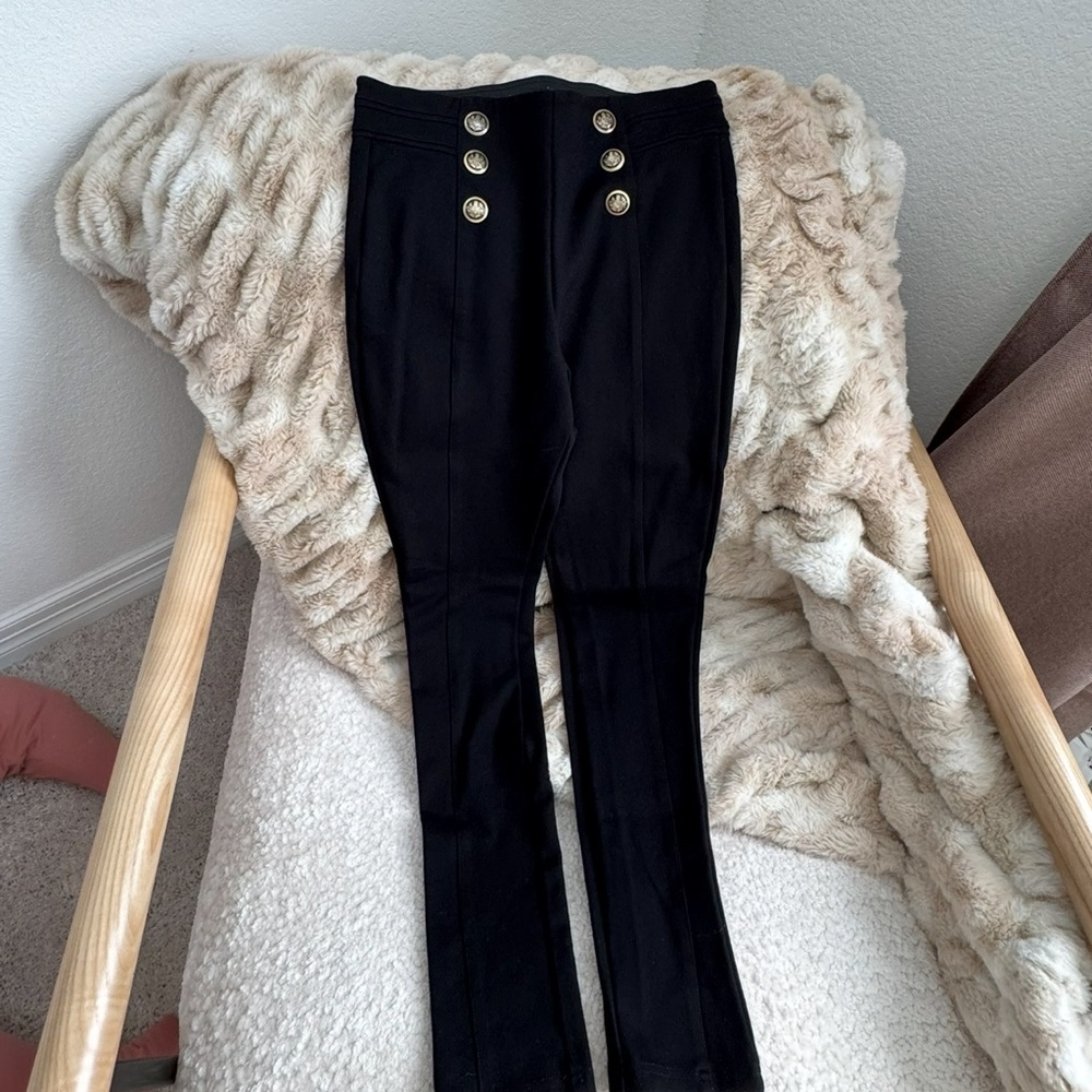 Zara Black Skinny Pants with Gold Buttons